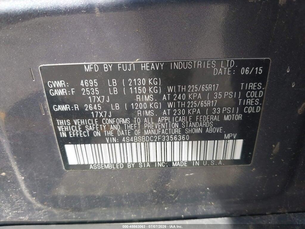 4S4BSBDC2F3356360 2015 SUBARU OUTBACK photo no. 9