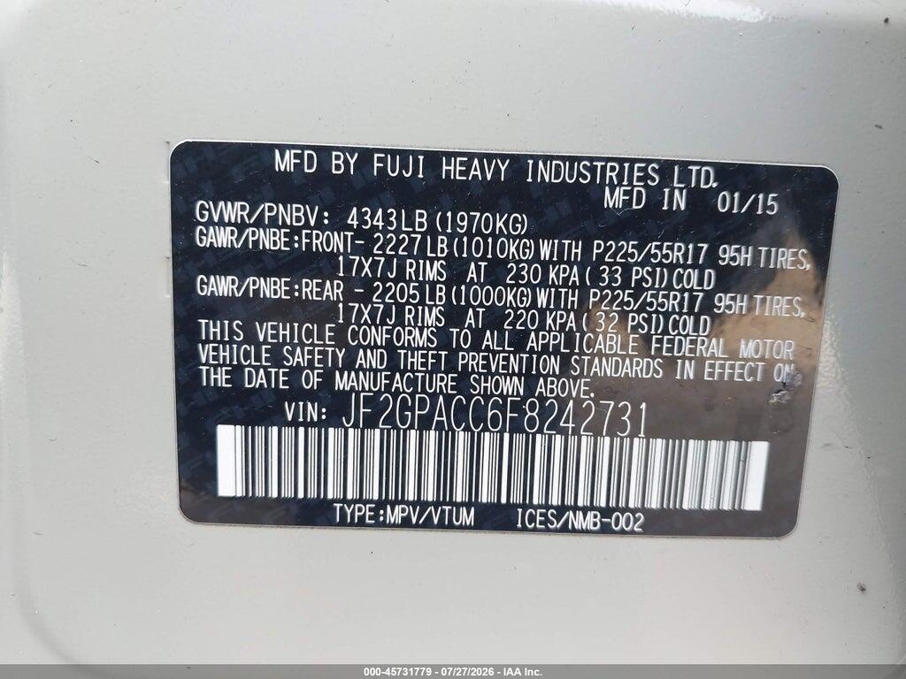 JF2GPACC6F8242731 2015 SUBARU XV CROSSTREK photo no. 9