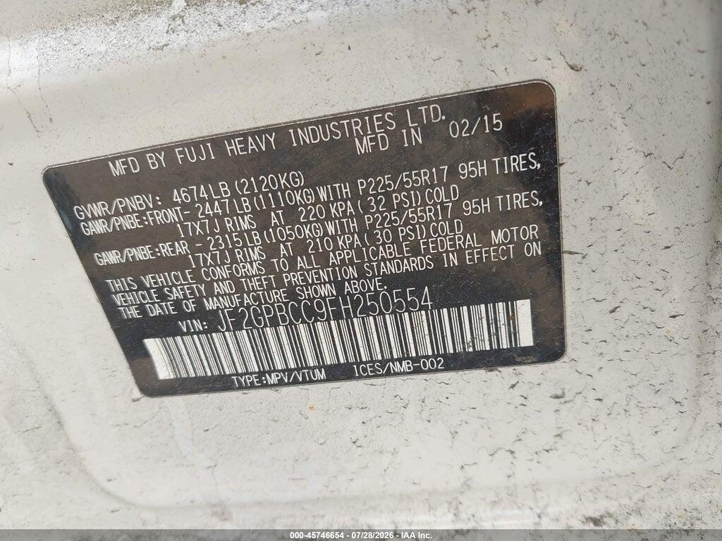 JF2GPBCC9FH250554 2015 SUBARU XV CROSSTREK HYBRID photo no. 9