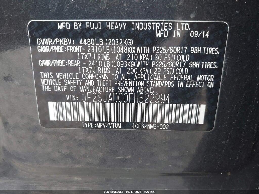 JF2SJADC0FH522994 2015 SUBARU FORESTER photo no. 9