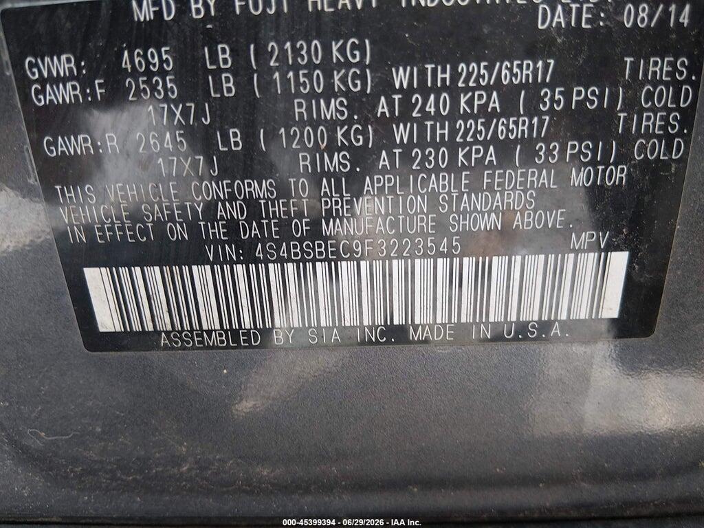 4S4BSBEC9F3223545 2015 SUBARU OUTBACK photo no. 9