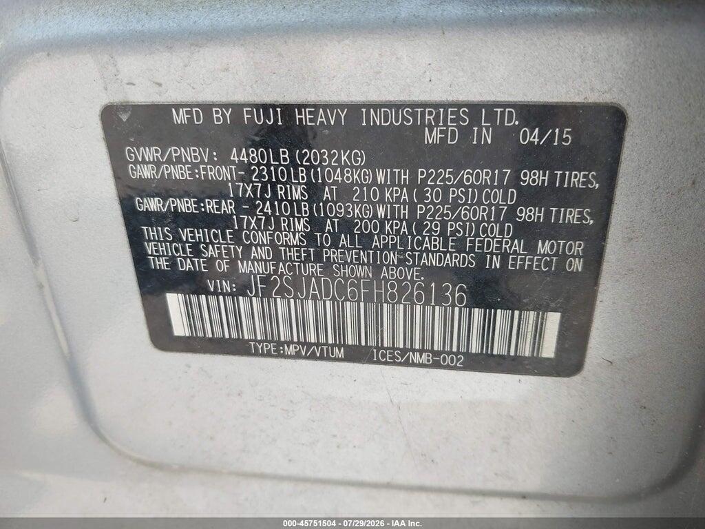 JF2SJADC6FH826136 2015 SUBARU FORESTER photo no. 9