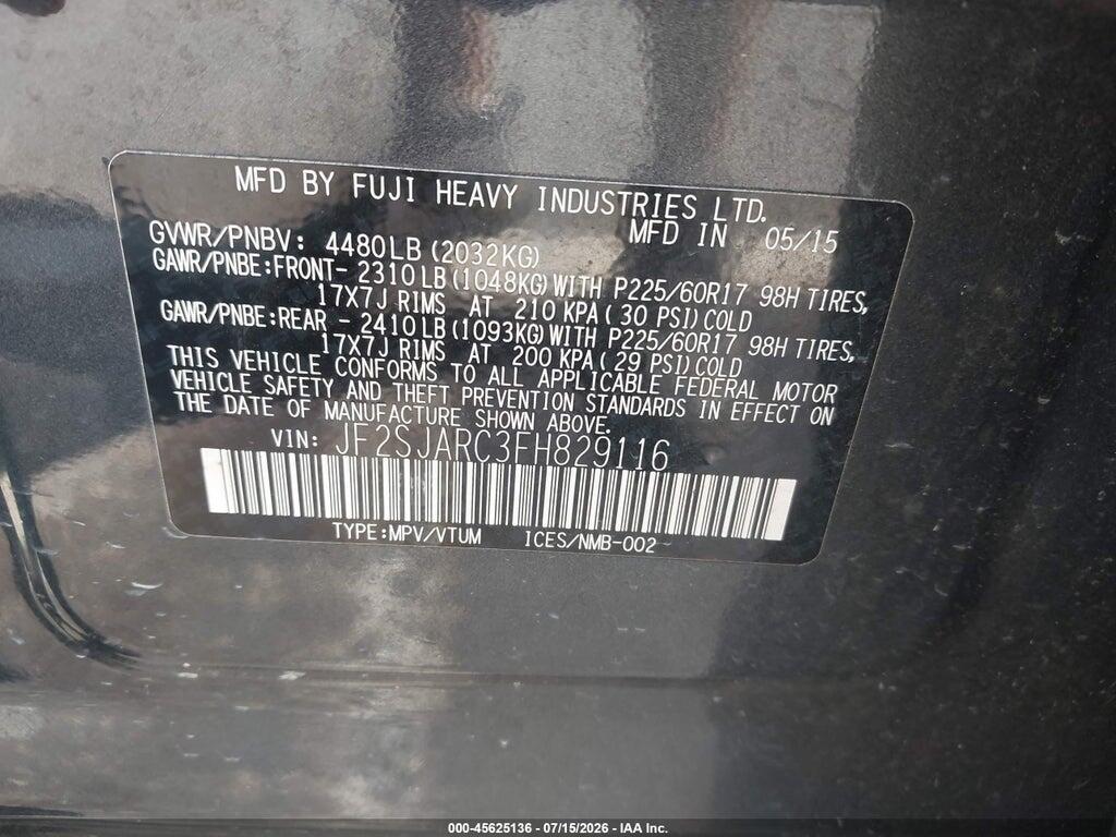 JF2SJARC3FH829116 2015 SUBARU FORESTER photo no. 9
