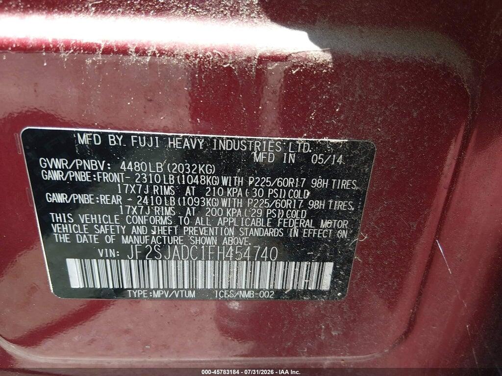 JF2SJADC1FH454740 2015 SUBARU FORESTER photo no. 9