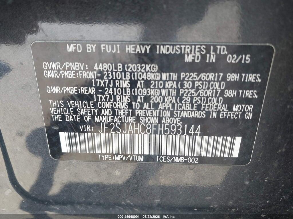 JF2SJAHC8FH593144 2015 SUBARU FORESTER photo no. 9