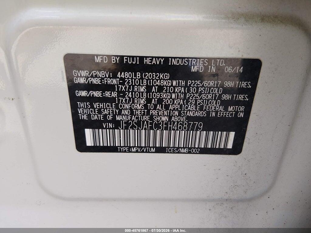 JF2SJAFC3FH468779 2015 SUBARU FORESTER photo no. 9