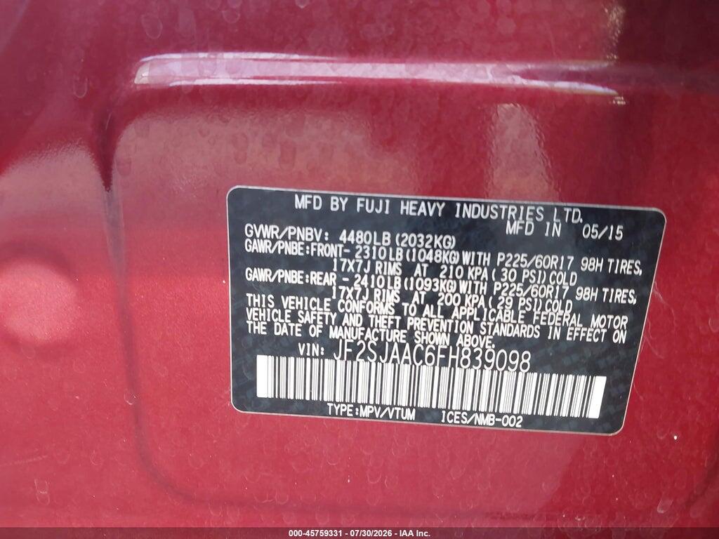 JF2SJAAC6FH839098 2015 SUBARU FORESTER photo no. 9