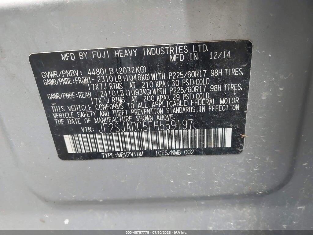 JF2SJADC5FH559197 2015 SUBARU FORESTER photo no. 9