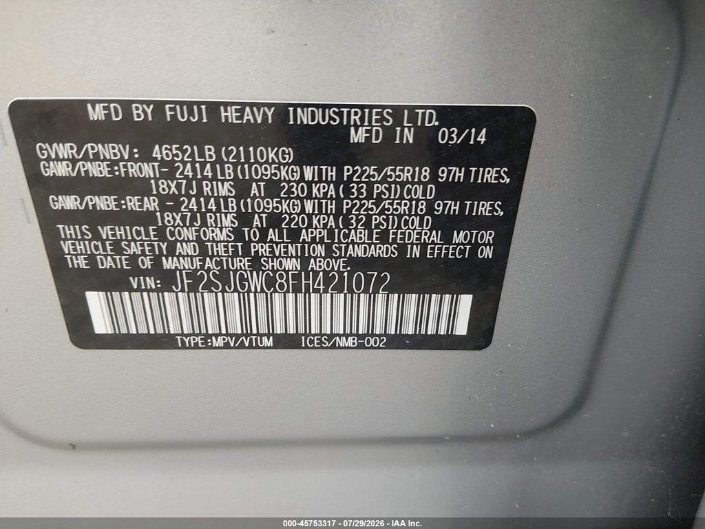 JF2SJGWC8FH421072 2015 SUBARU FORESTER photo no. 9