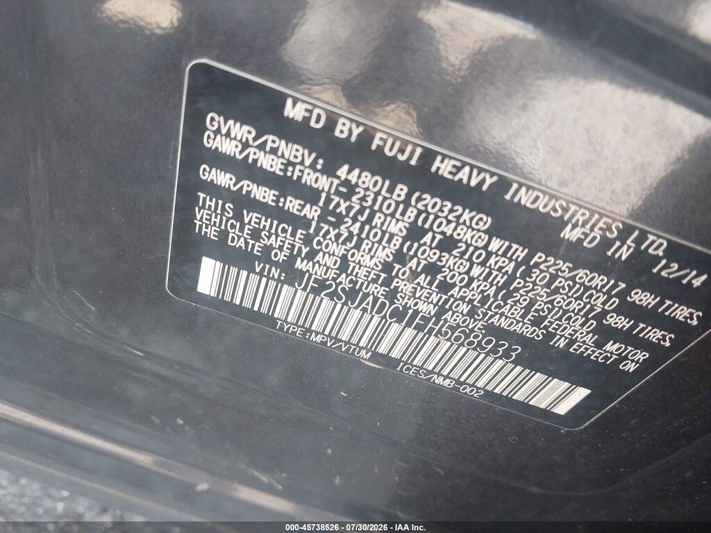 JF2SJADC1FH568933 2015 SUBARU FORESTER photo no. 9