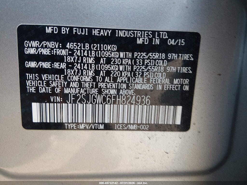 JF2SJGWC6FH824936 2015 SUBARU FORESTER photo no. 9