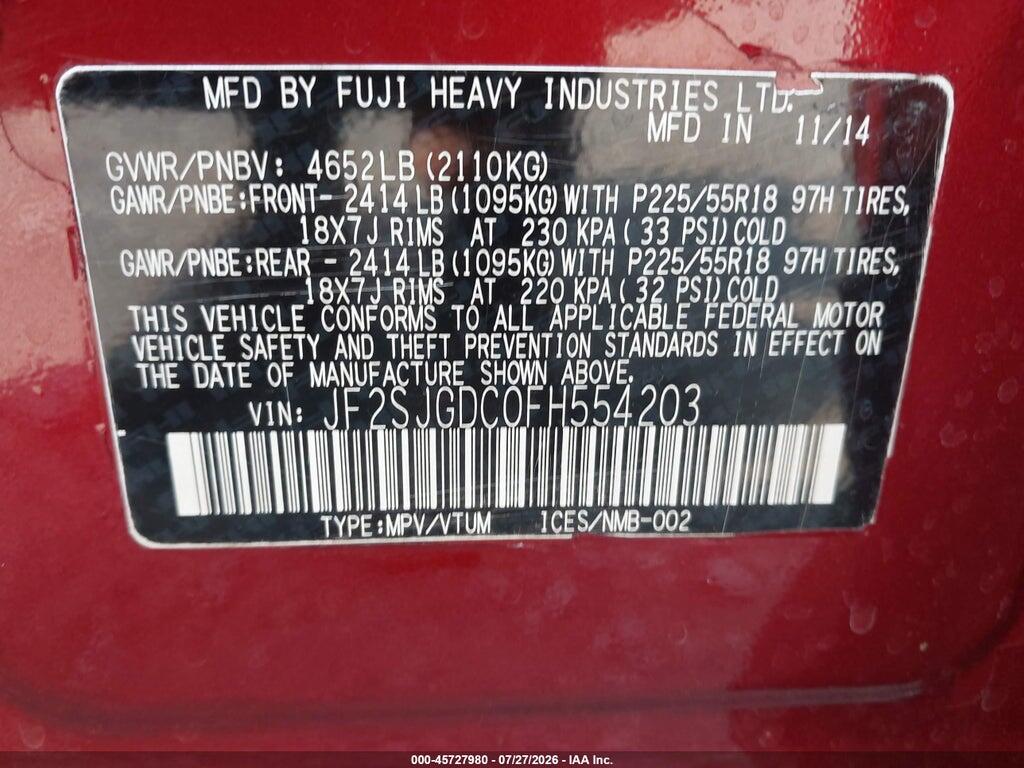 JF2SJGDC0FH554203 2015 SUBARU FORESTER photo no. 9