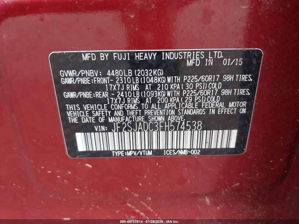JF2SJADC3FH574538 2015 SUBARU FORESTER photo no. 9