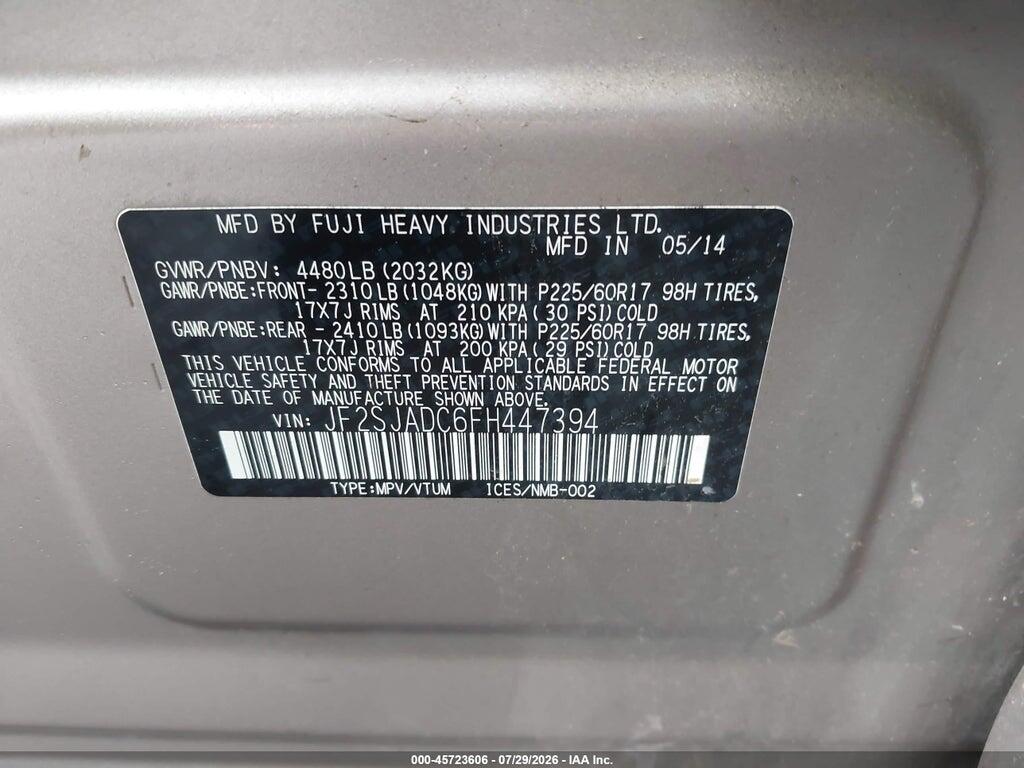 JF2SJADC6FH447394 2015 SUBARU FORESTER photo no. 9