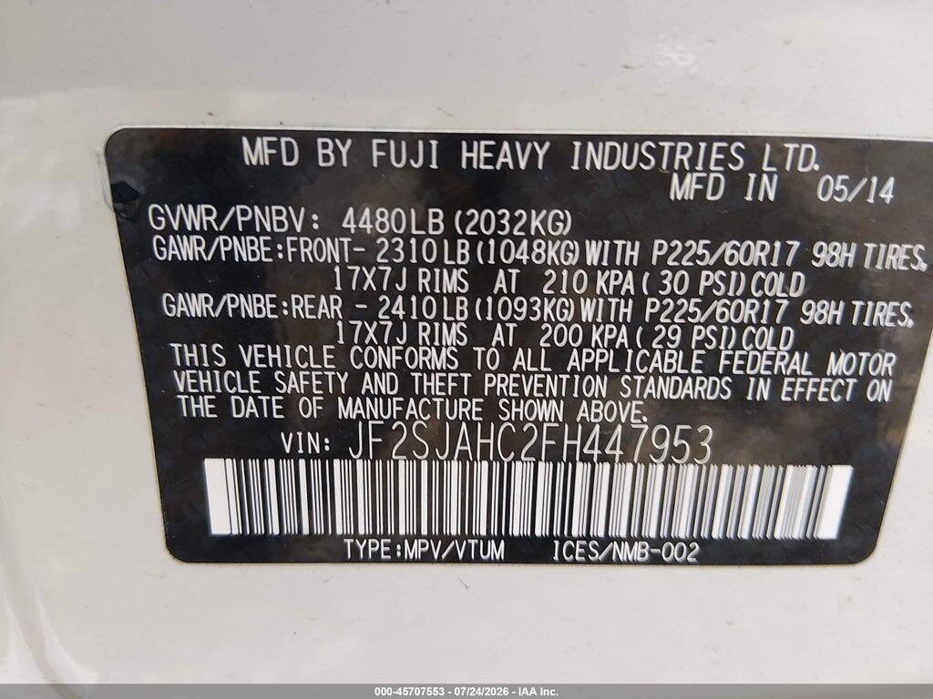 JF2SJAHC2FH447953 2015 SUBARU FORESTER photo no. 9