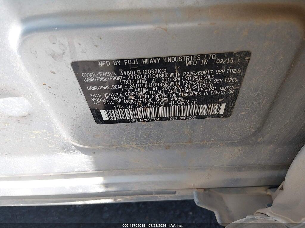 JF2SJAGC9FH596376 2015 SUBARU FORESTER photo no. 9