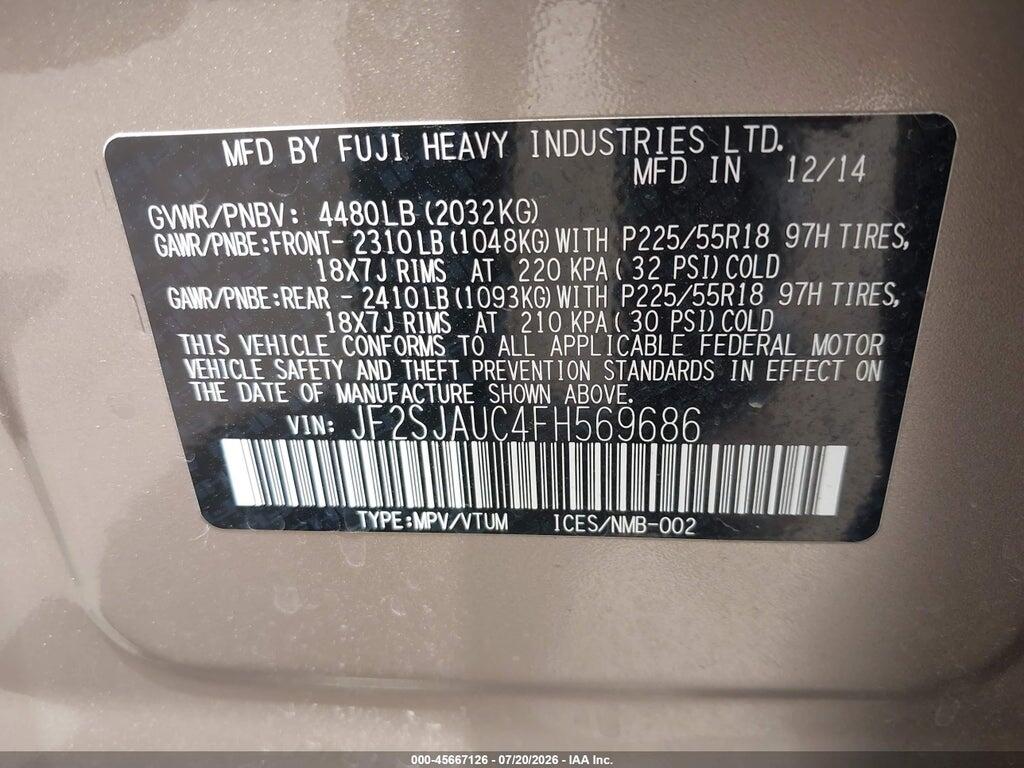 JF2SJAUC4FH569686 2015 SUBARU FORESTER photo no. 9