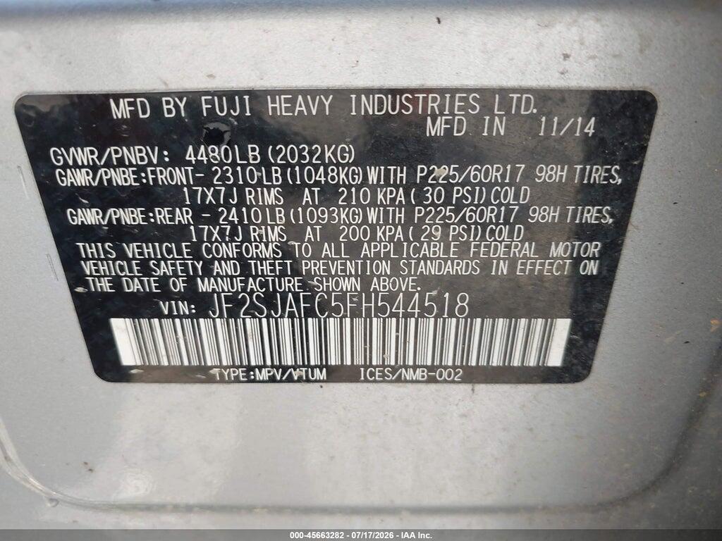 JF2SJAFC5FH544518 2015 SUBARU FORESTER photo no. 9
