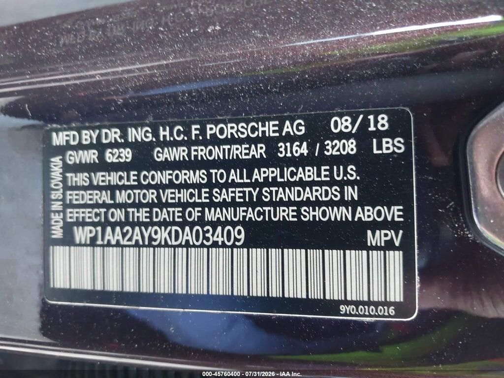 WP1AA2AY9KDA03409 2019 PORSCHE CAYENNE photo no. 9
