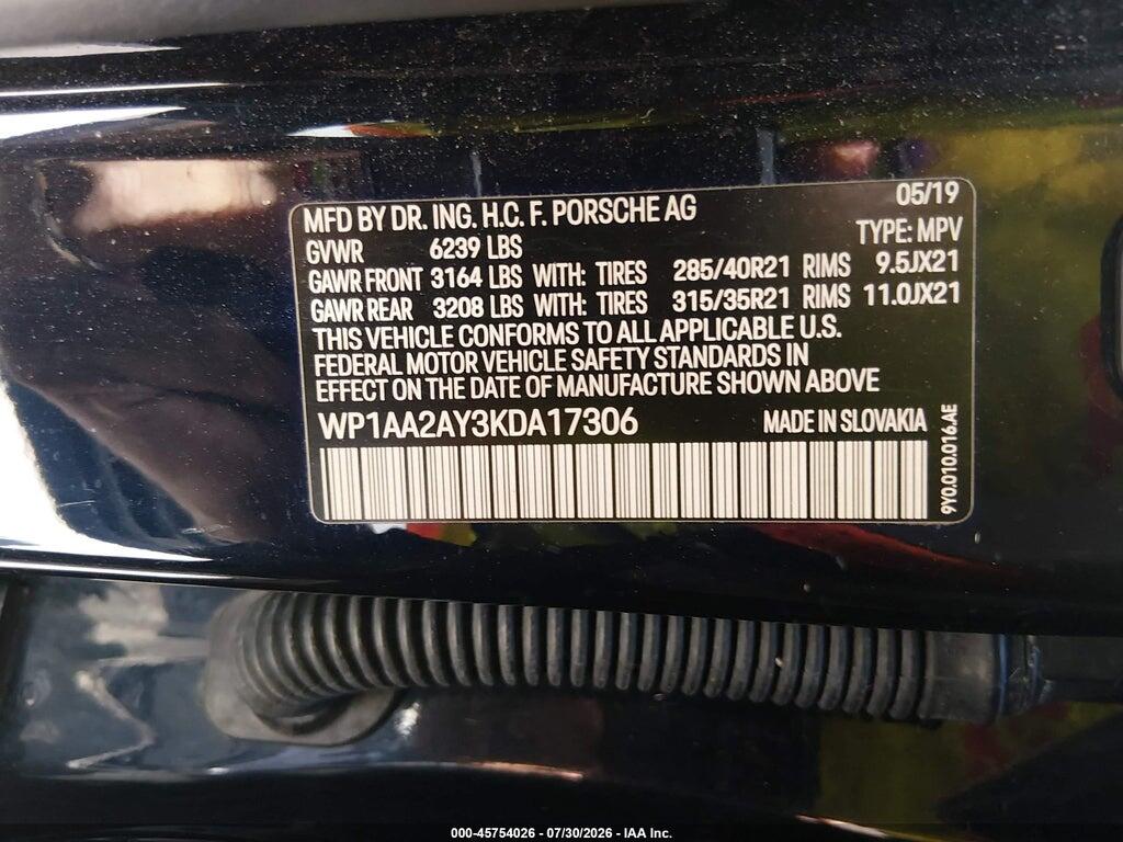 WP1AA2AY3KDA17306 2019 PORSCHE CAYENNE photo no. 9