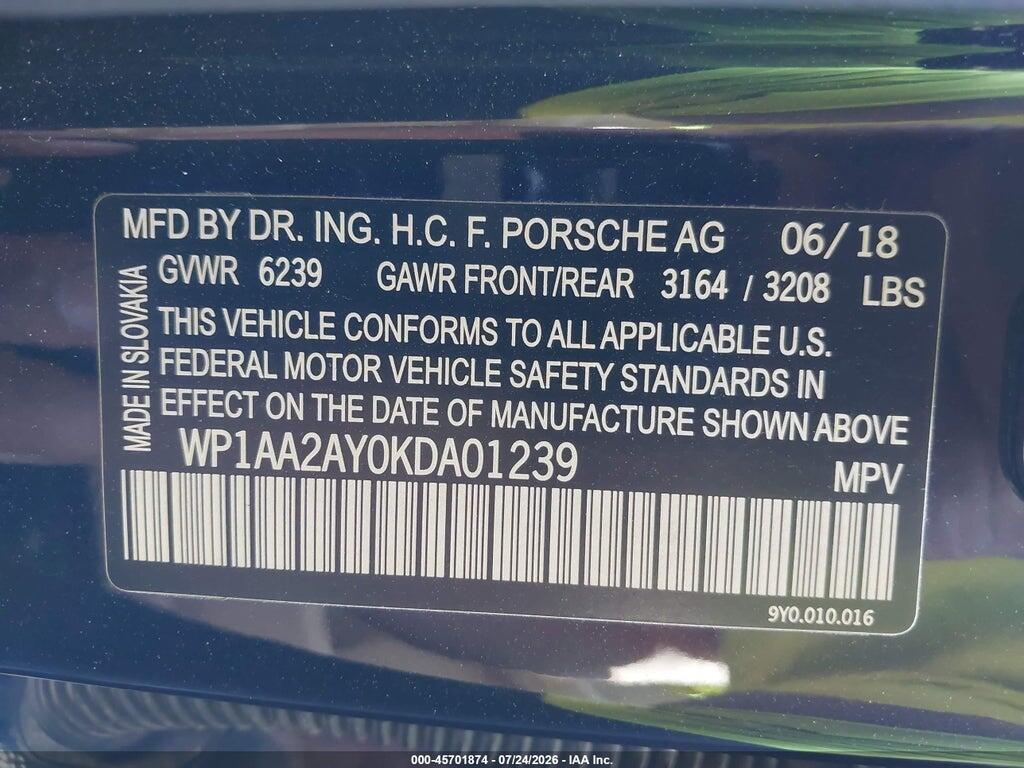 WP1AA2AY0KDA01239 2019 PORSCHE CAYENNE photo no. 9