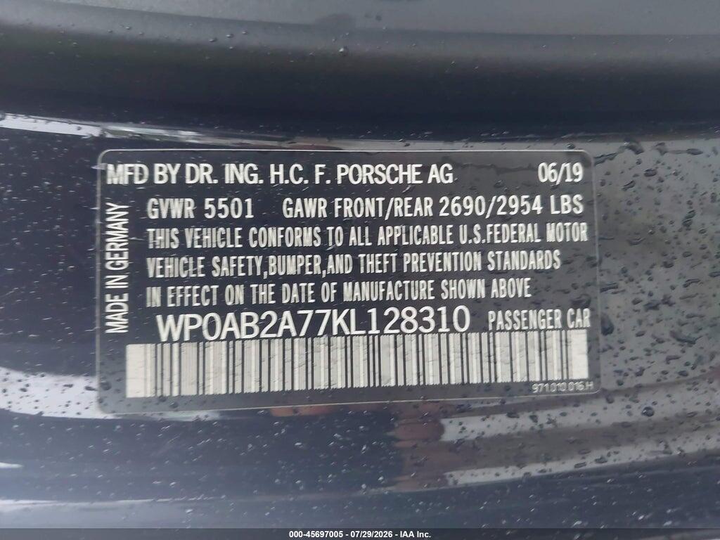 WP0AB2A77KL128310 2019 PORSCHE PANAMERA photo no. 9