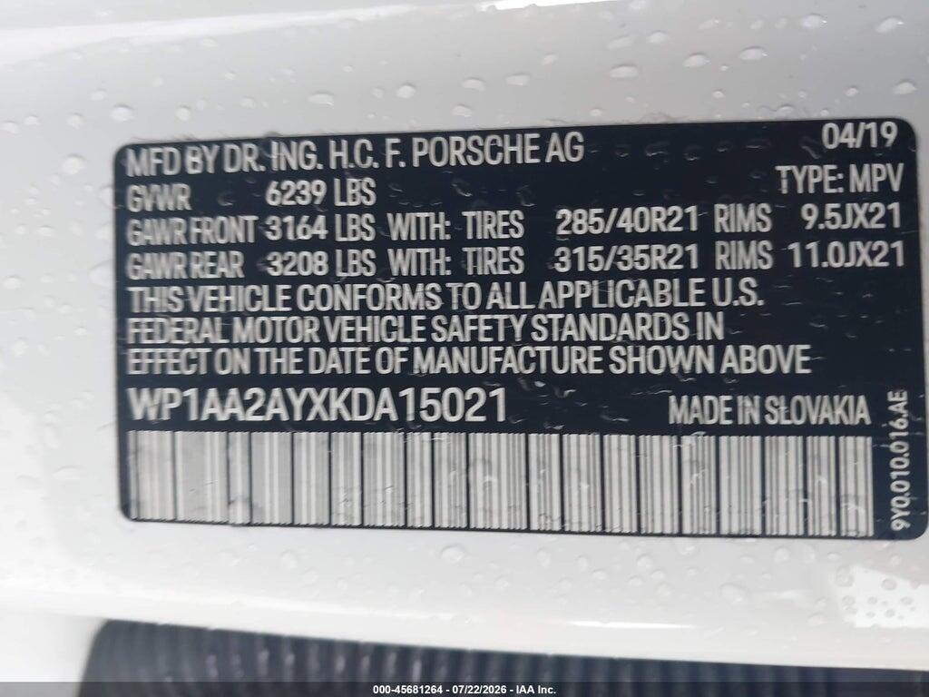 WP1AA2AYXKDA15021 2019 PORSCHE CAYENNE photo no. 9