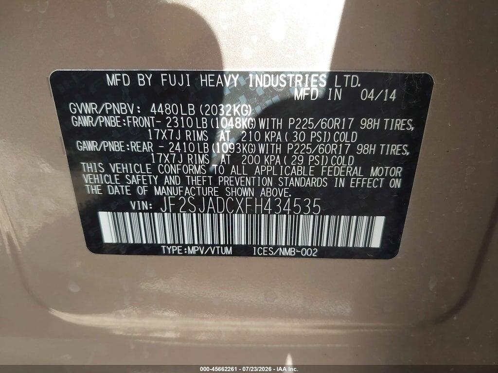 JF2SJADCXFH434535 2015 SUBARU FORESTER photo no. 9