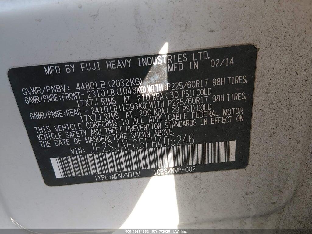 JF2SJAFC5FH405246 2015 SUBARU FORESTER photo no. 9