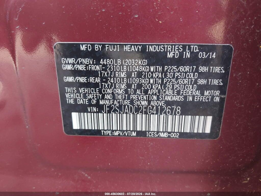 JF2SJADC2FG412678 2015 SUBARU FORESTER photo no. 9