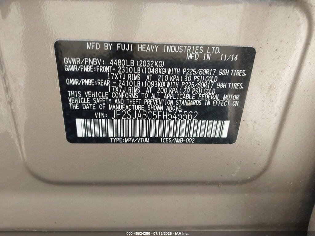JF2SJABC5FH545562 2015 SUBARU FORESTER photo no. 9