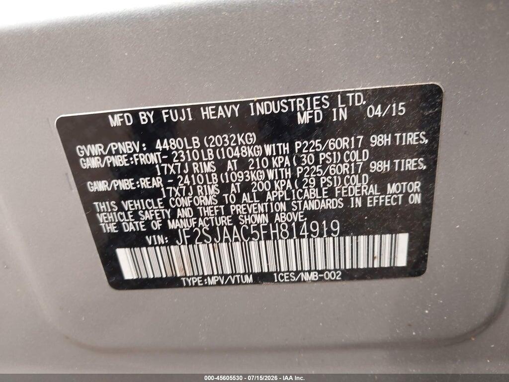 JF2SJAAC5FH814919 2015 SUBARU FORESTER photo no. 9