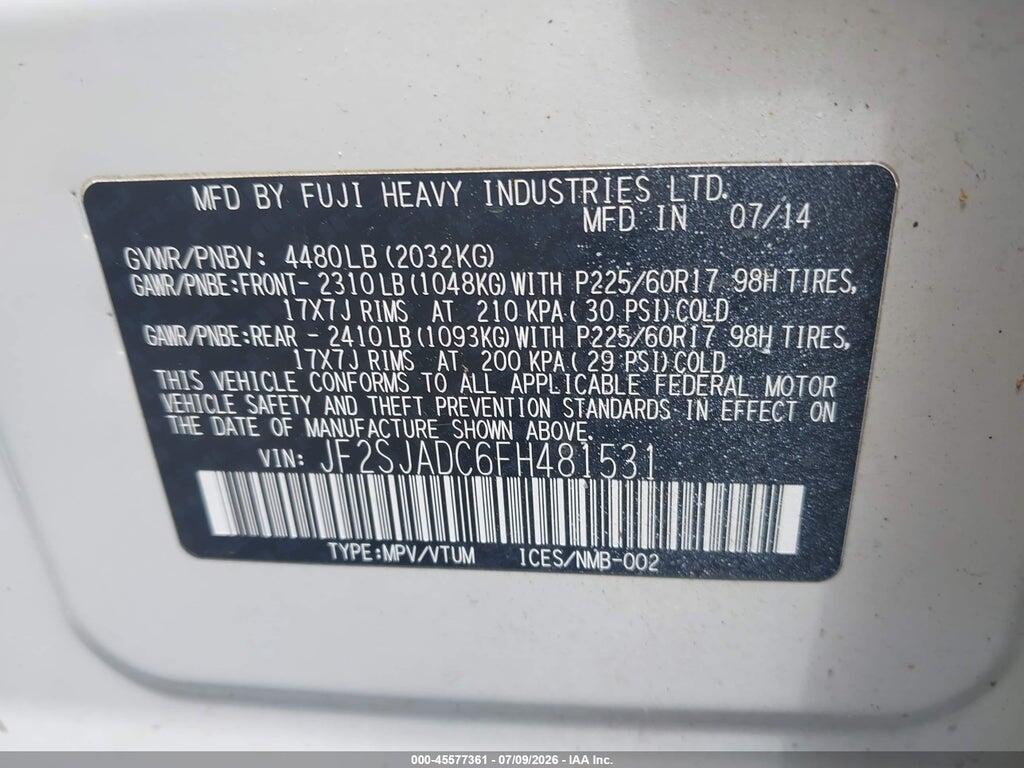 JF2SJADC6FH481531 2015 SUBARU FORESTER photo no. 9