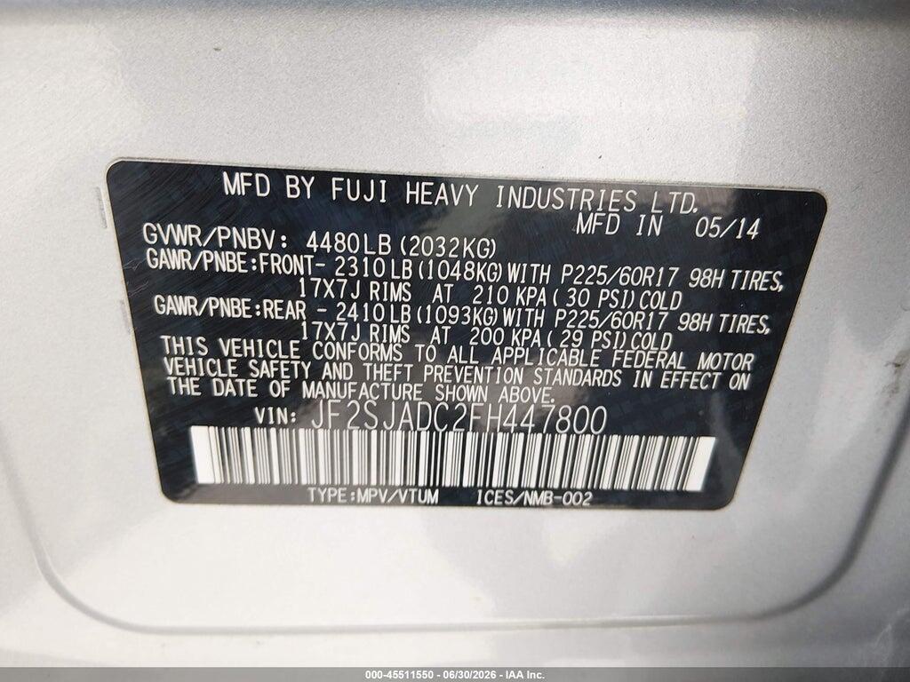 JF2SJADC2FH447800 2015 SUBARU FORESTER photo no. 9