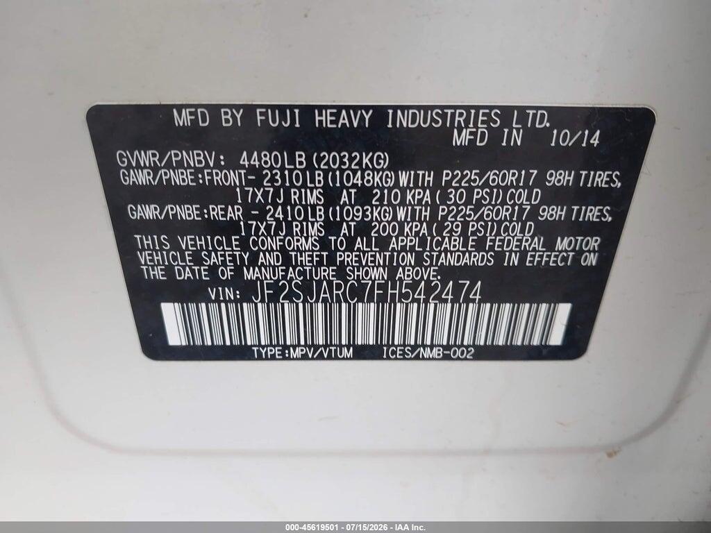 JF2SJARC7FH542474 2015 SUBARU FORESTER photo no. 9