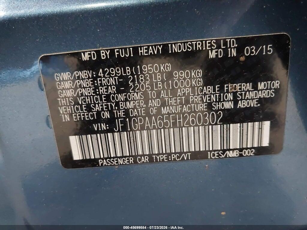 JF1GPAA65FH260302 2015 SUBARU IMPREZA photo no. 9