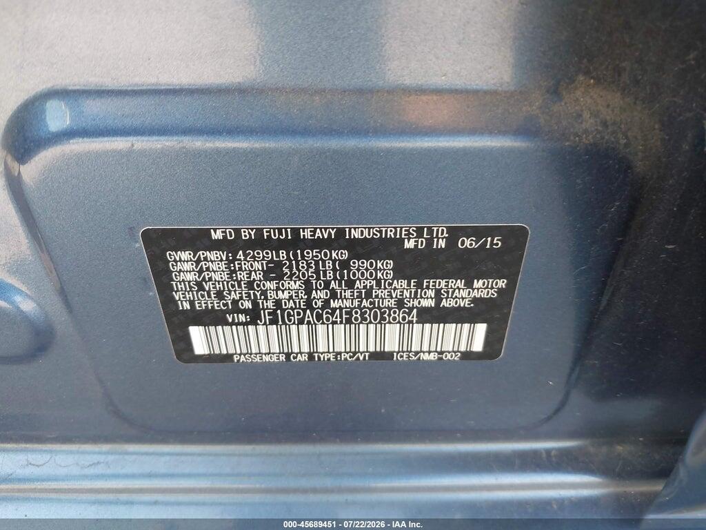 JF1GPAC64F8303864 2015 SUBARU IMPREZA photo no. 9