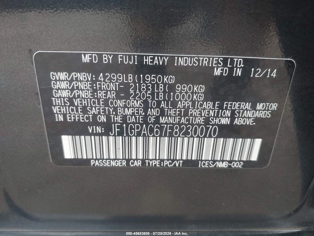 JF1GPAC67F8230070 2015 SUBARU IMPREZA photo no. 9