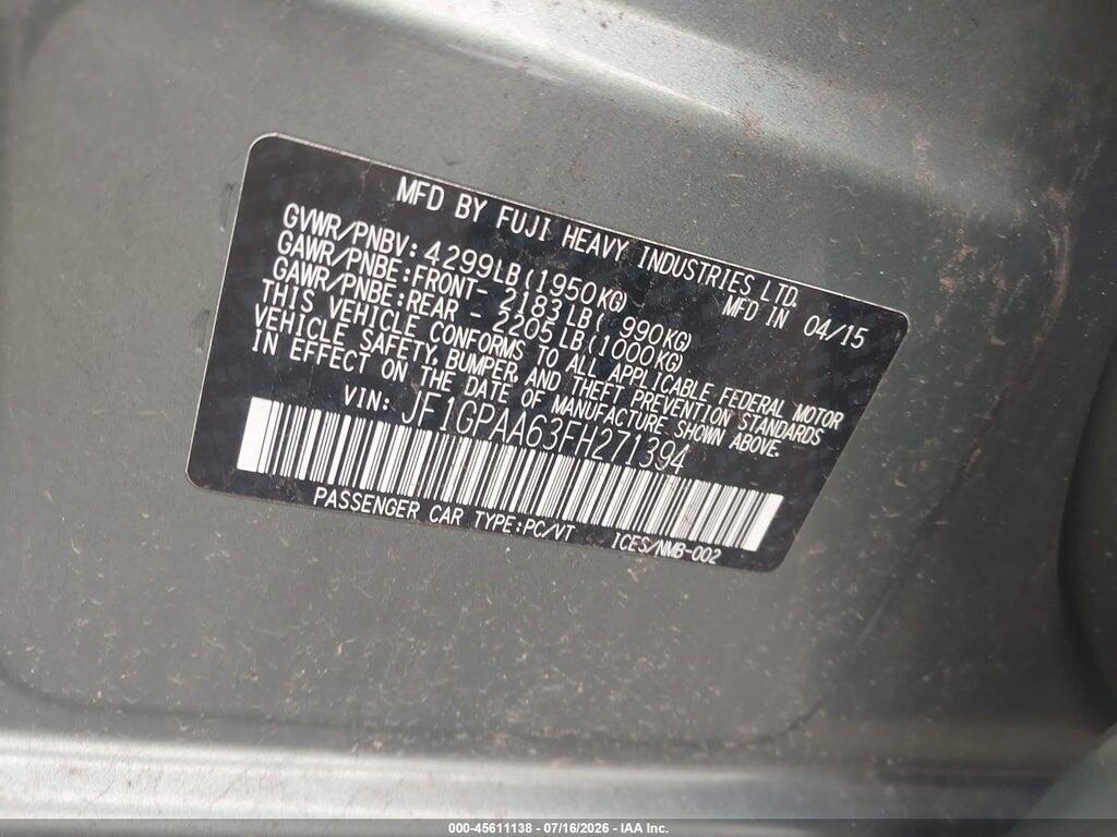 JF1GPAA63FH271394 2015 SUBARU IMPREZA photo no. 9