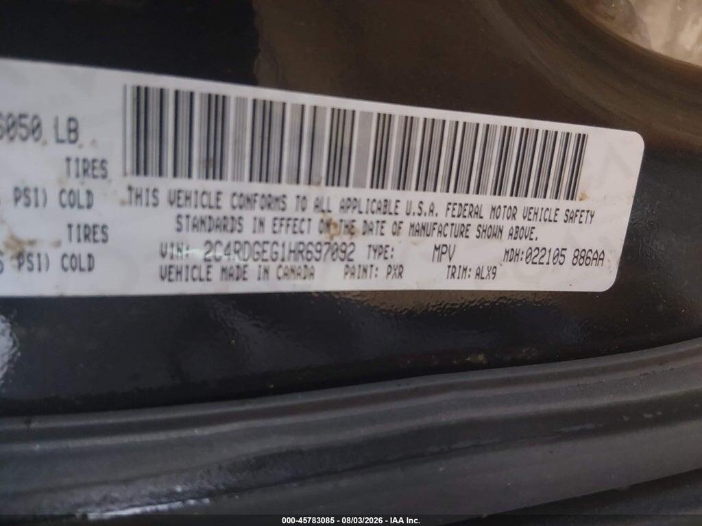 2C4RDGEG1HR697092 2017 DODGE GRAND CARAVAN photo no. 9
