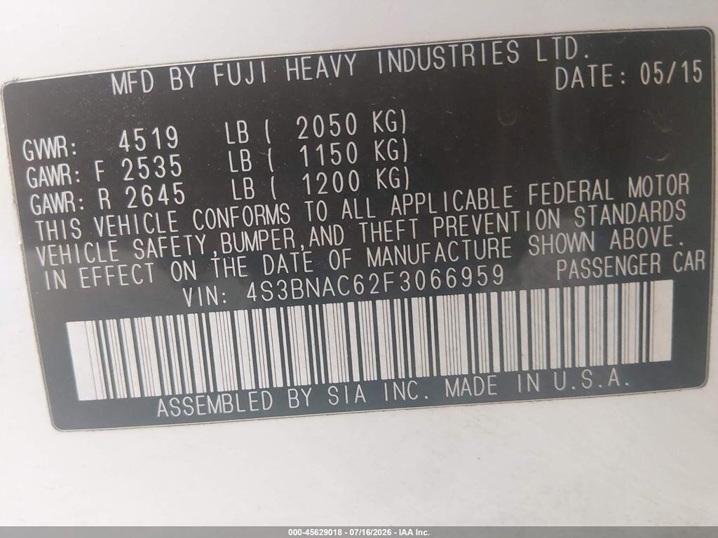 4S3BNAC62F3066959 2015 SUBARU LEGACY photo no. 9