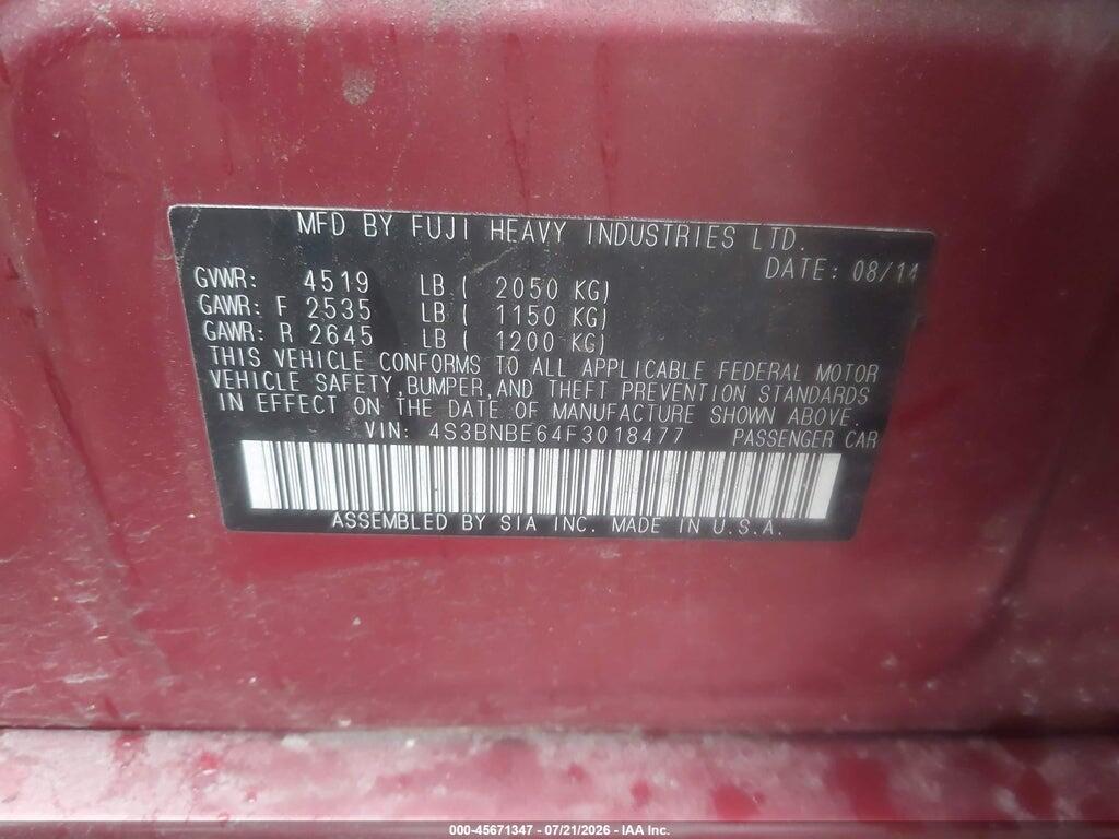 4S3BNBE64F3018477 2015 SUBARU LEGACY photo no. 9
