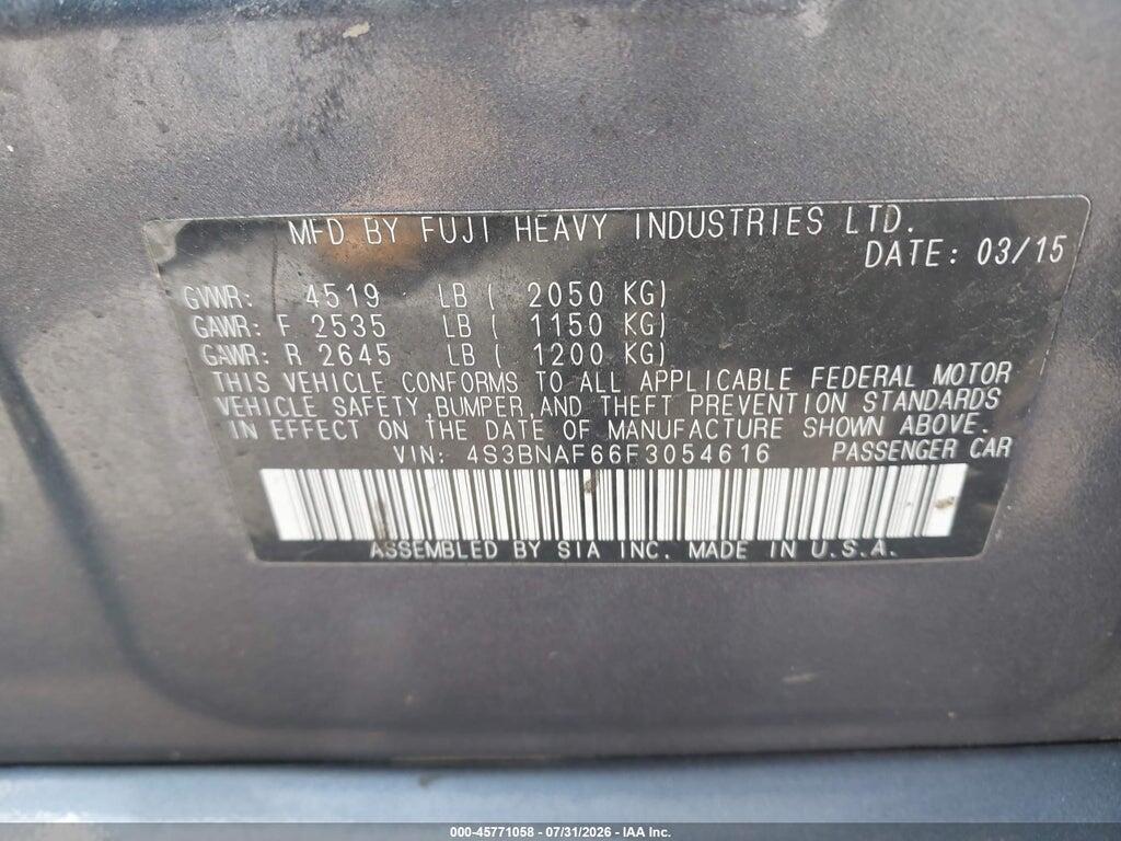 4S3BNAF66F3054616 2015 SUBARU LEGACY photo no. 9