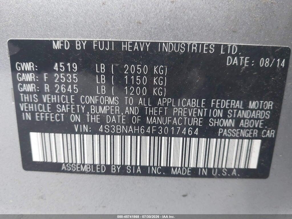 4S3BNAH64F3017464 2015 SUBARU LEGACY photo no. 9