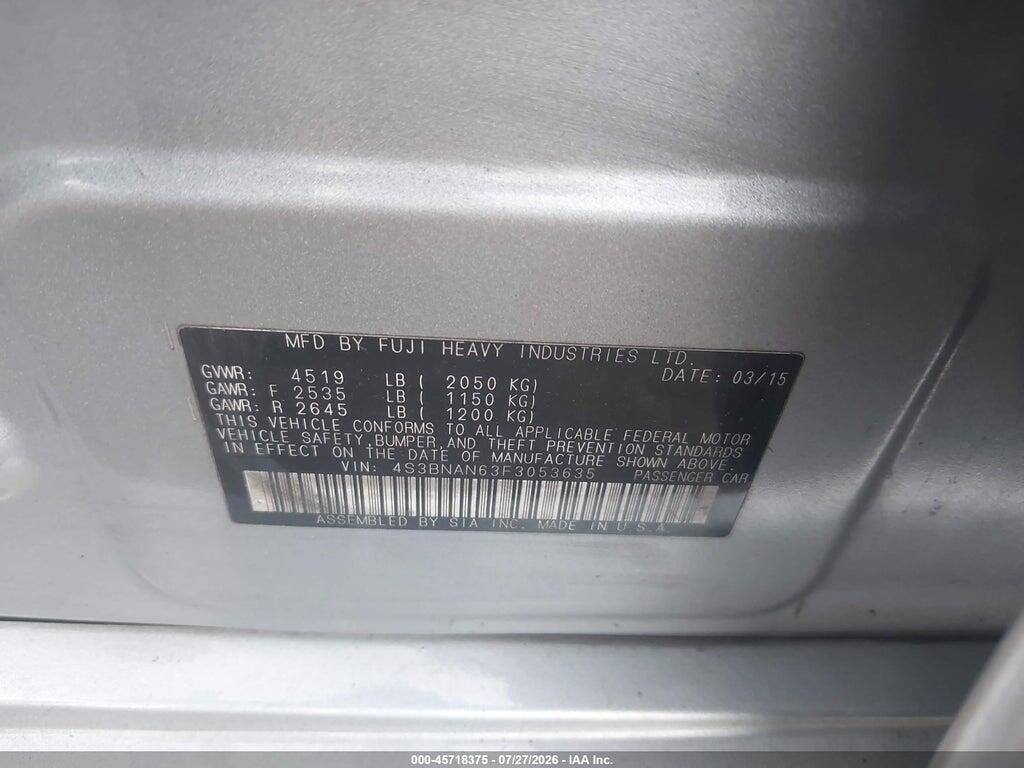 4S3BNAN63F3053635 2015 SUBARU LEGACY photo no. 9