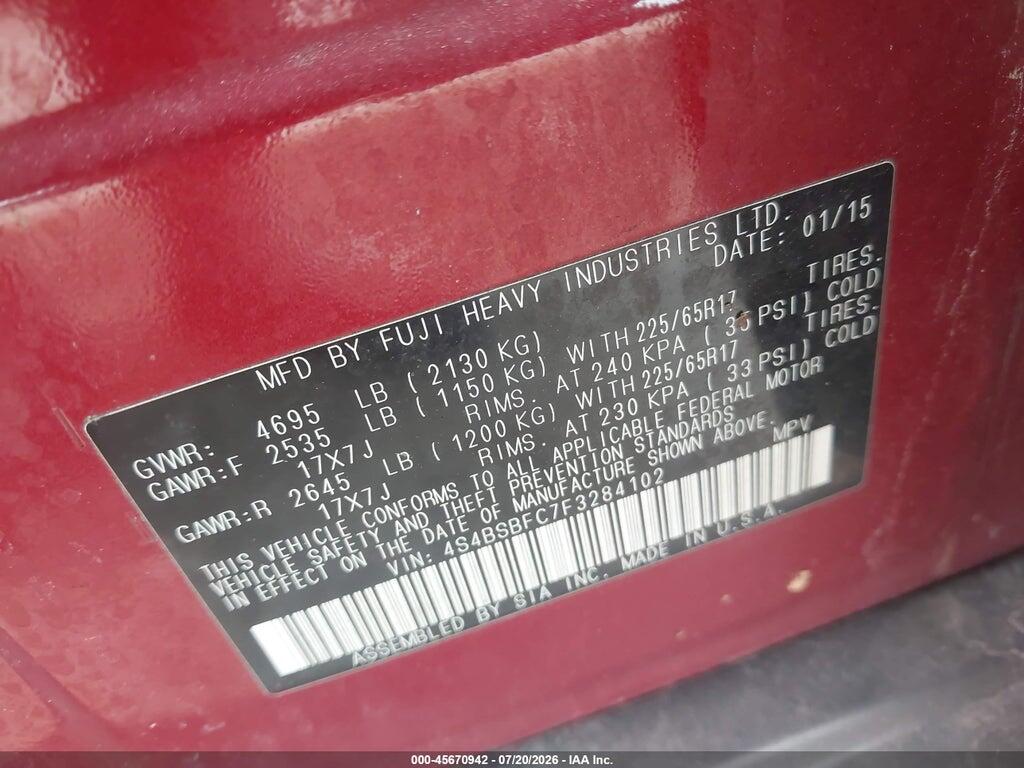 4S4BSBFC7F3284102 2015 SUBARU OUTBACK photo no. 9