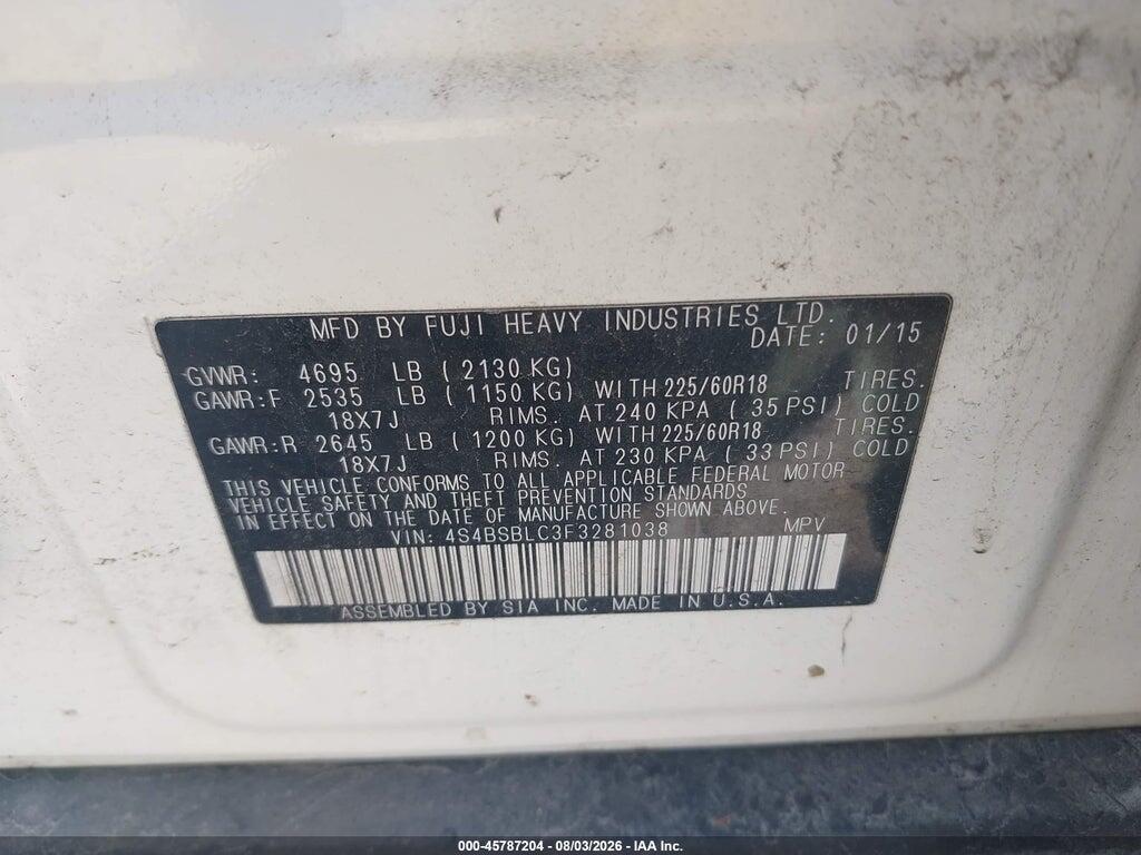 4S4BSBLC3F3281038 2015 SUBARU OUTBACK photo no. 9