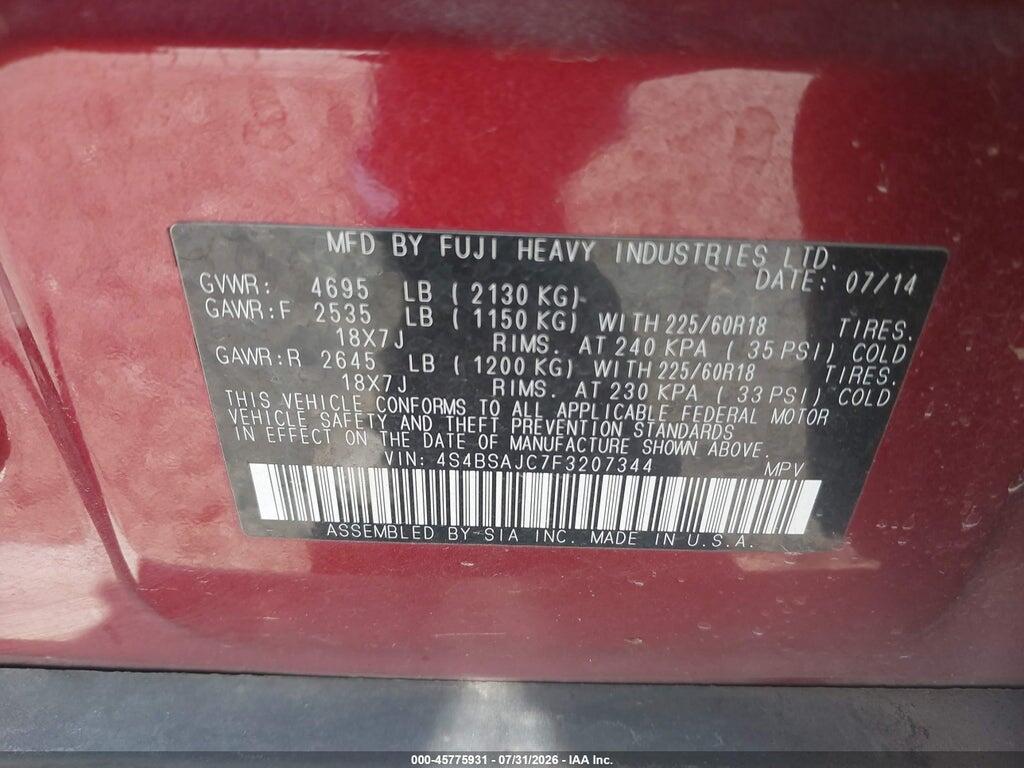 4S4BSAJC7F3207344 2015 SUBARU OUTBACK photo no. 9