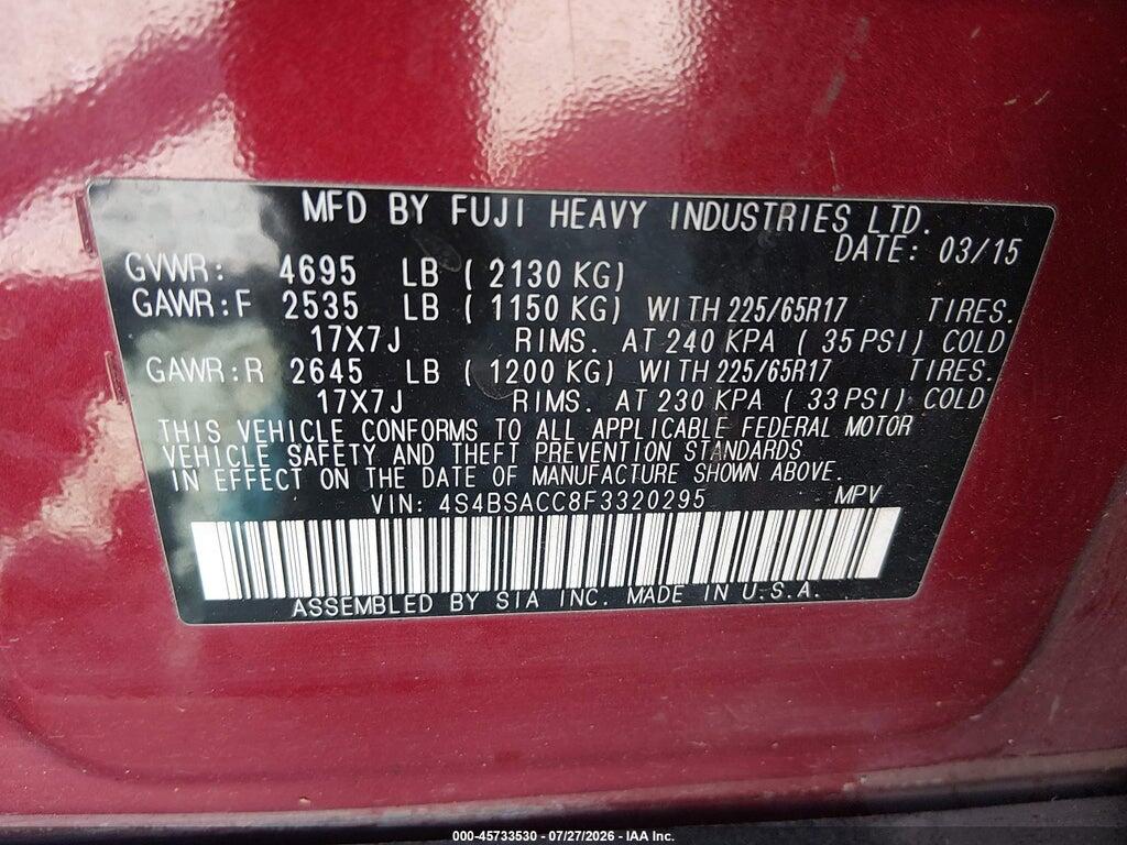 4S4BSACC8F3320295 2015 SUBARU OUTBACK photo no. 9