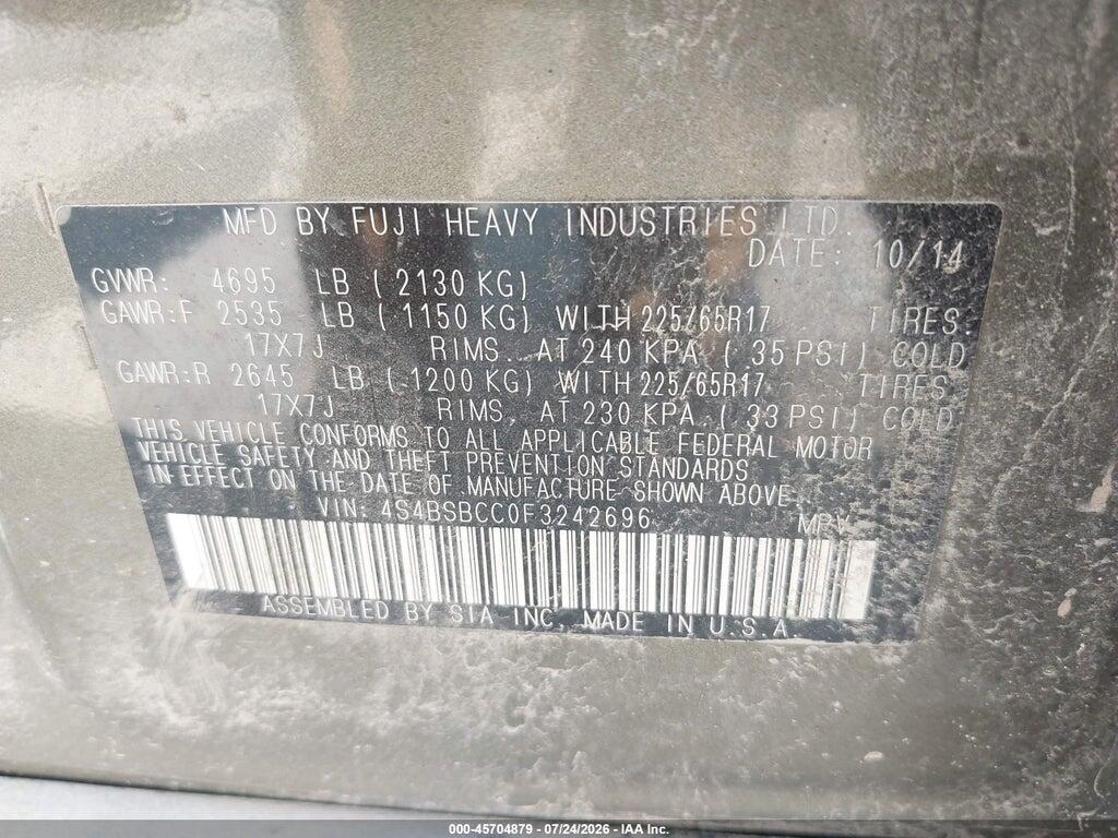 4S4BSBCC0F3242696 2015 SUBARU OUTBACK photo no. 9